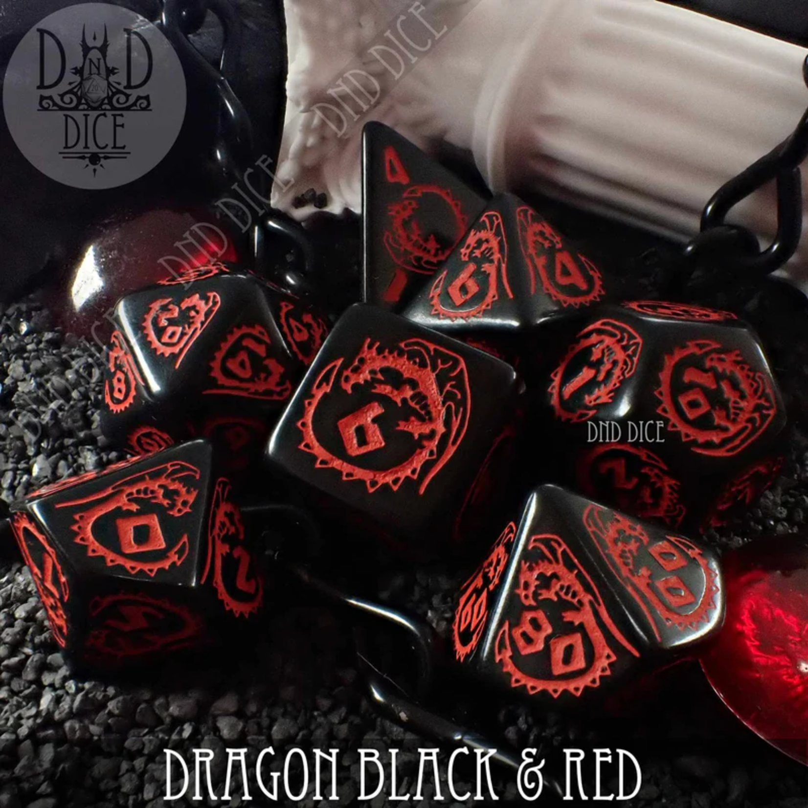 DND Dice DND Dice Dragon Onyx Black and Red Polyhedral 7 die set