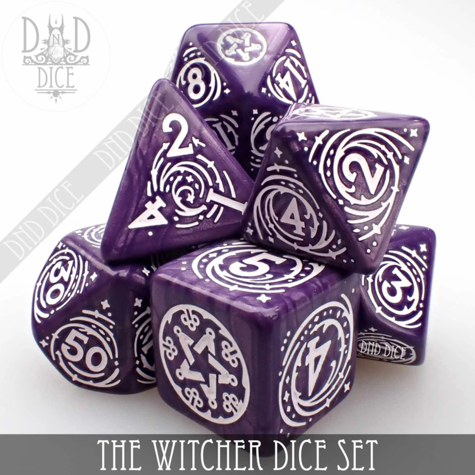 DND Dice DND Dice The Witcher Dice and Coin Yennefer Polyhedral 7 die set Lilac and Gooseberries