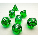 Chessex Chessex Mini Translucent Green w/ White Polyhedral 7 Die Set