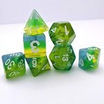 Fennek and Finch Genesis DND Transparent Green w/ White Polyhedral 7 die set