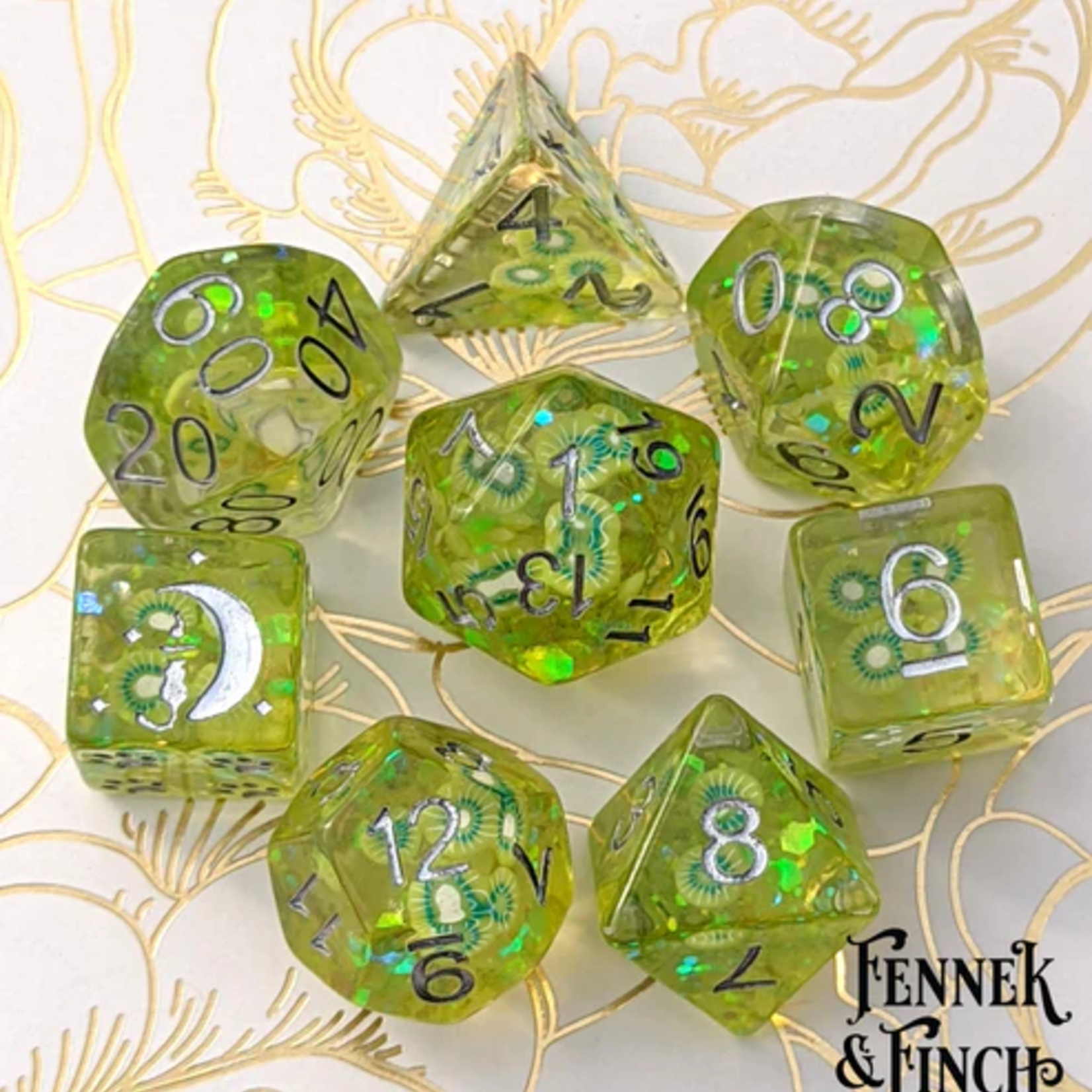 Fennek and Finch Kiwi Fruit Slice Polyhedral 8 die set