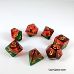 Fennek and Finch Watermelon Transparent Green and Red w/ Yellow Polyhedral 7 die set