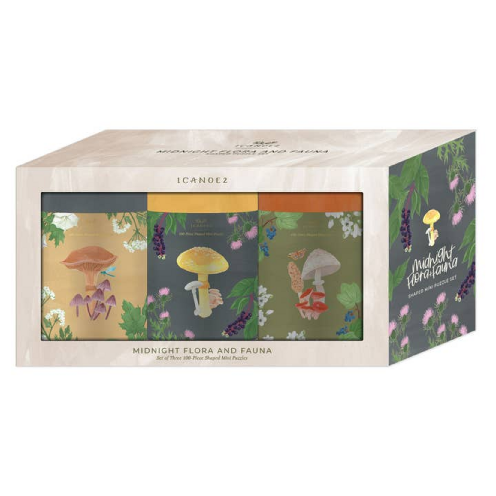 One Canoe Two Paper Co. 3 x 100 pc Mini Puzzle Midnight Flora and Fauna