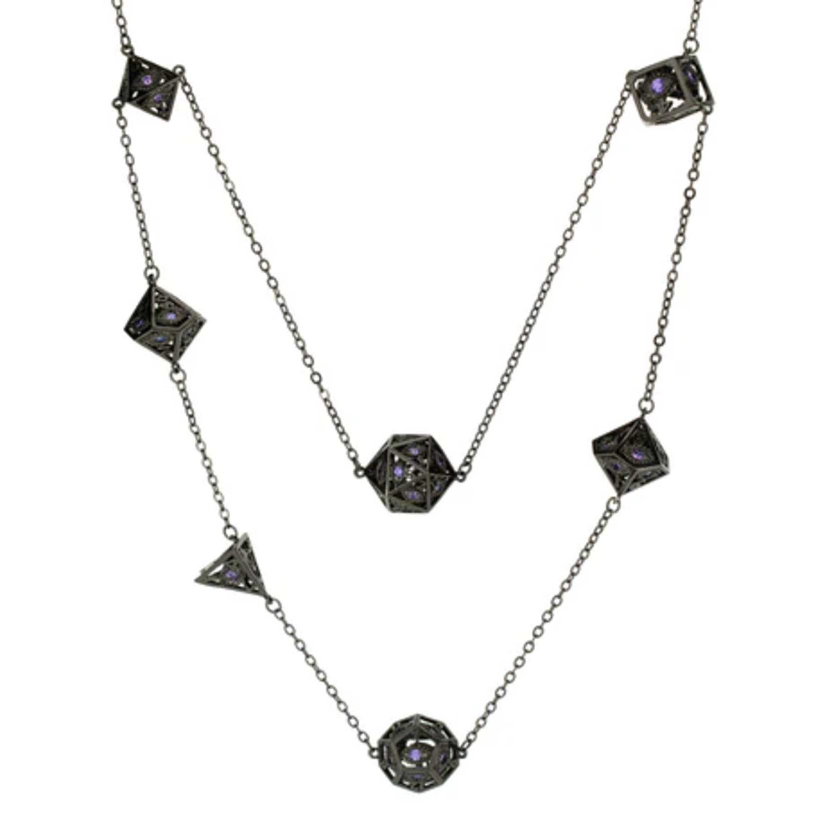 HYMGHO Dragon's Eye 7-die Necklace Gunmetal with Purple Gems