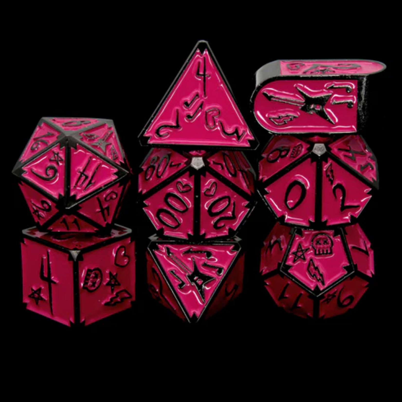 Dice Envy Dice Envy Pretty in Punk Pink w/ Black Metal Polyhedral 7 die set