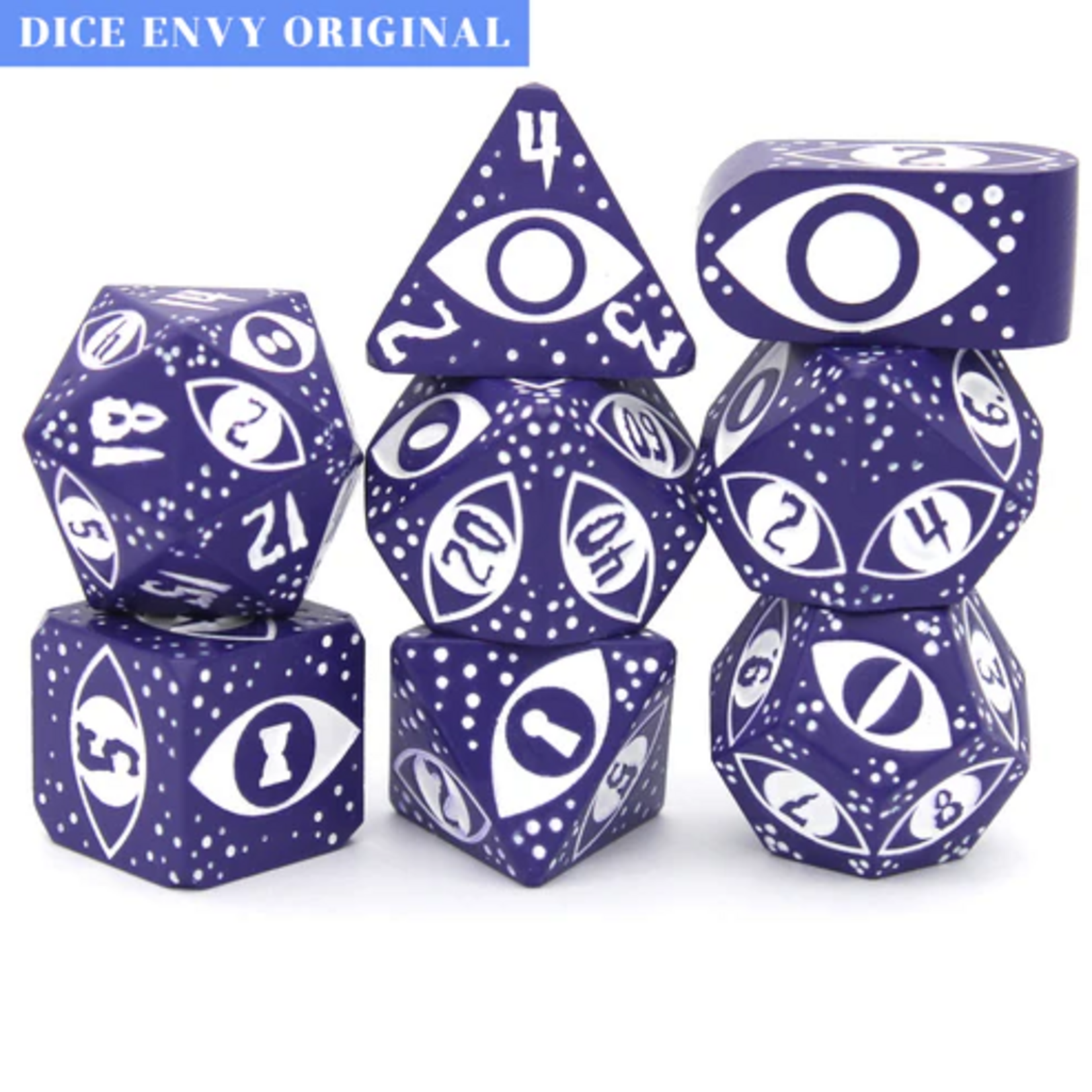 Dice Envy Dice Envy Cruel Observer Purple w/ White Metal Polyhedral 7 die set