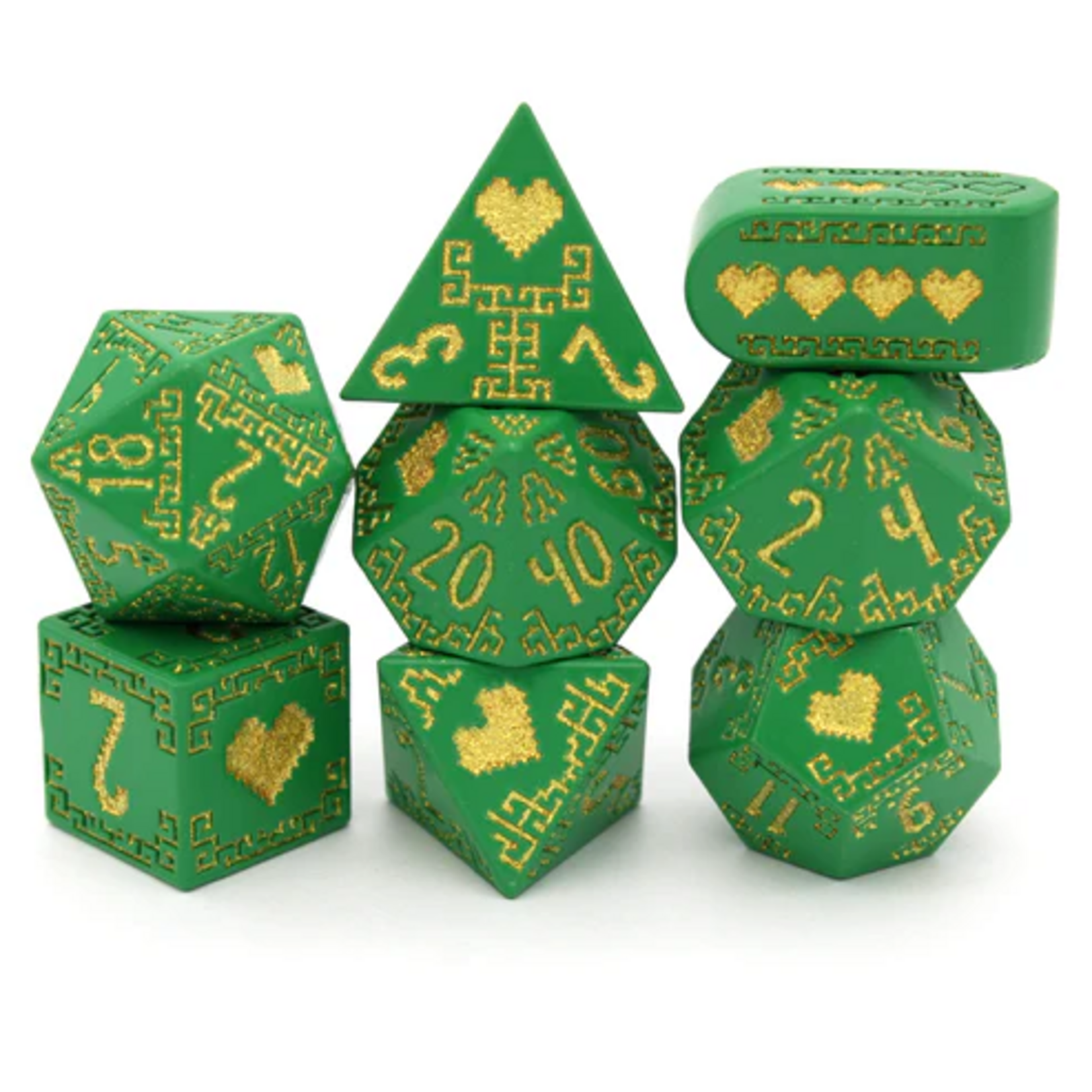 Dice Envy Dice Envy Heart of Courage Green w/ Yellow Metal Polyhedral 7 die set