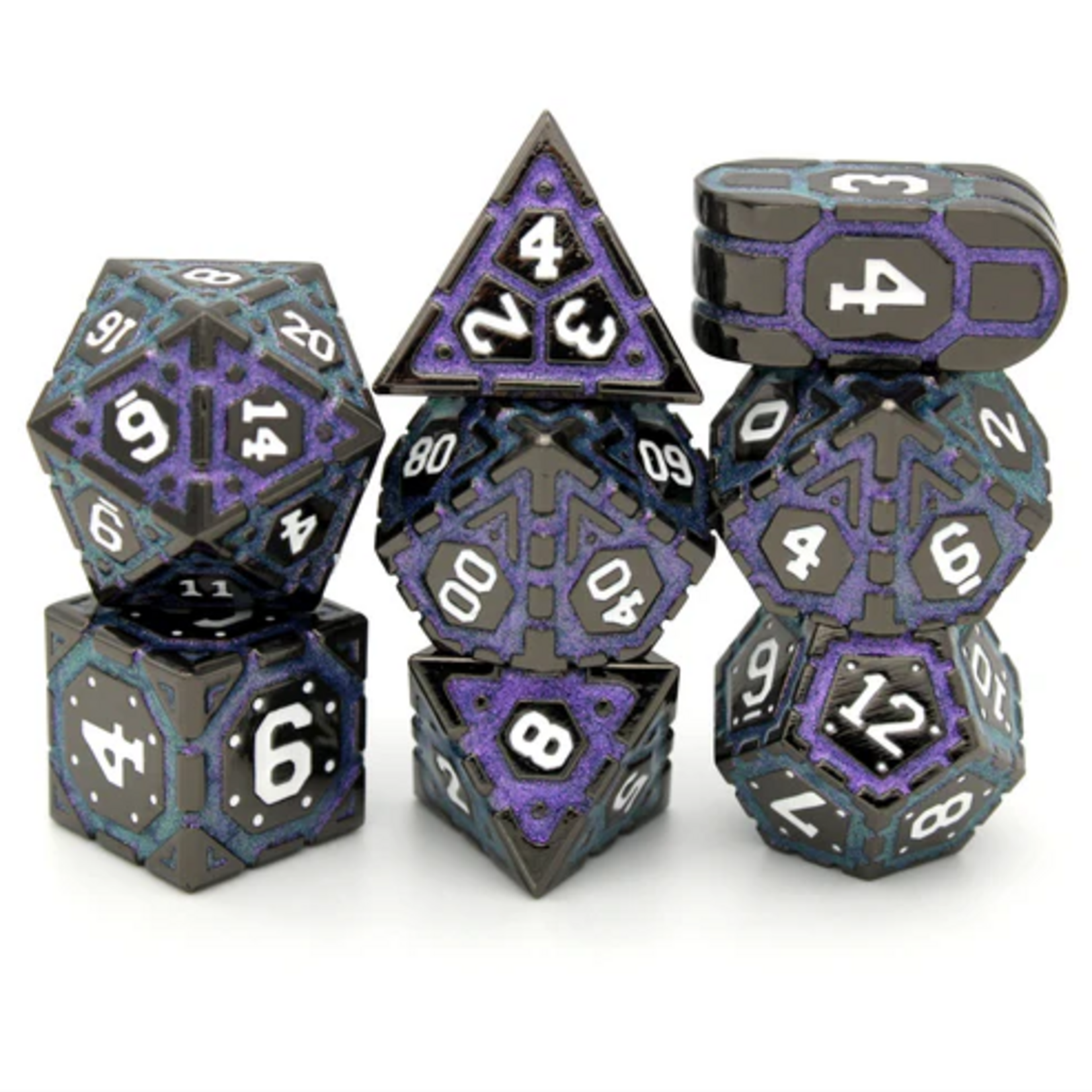 Dice Envy Dice Envy Armored Artificer Blue and Purple w/ White Metal Polyhedral 7 die set