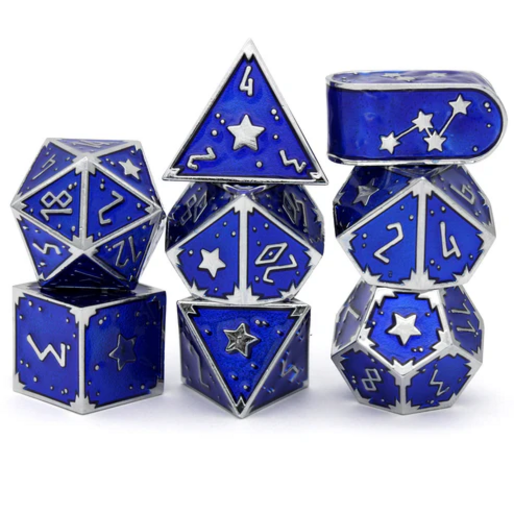 Dice Envy Dice Envy Circle of Stars Blue w/ Silver Metal Polyhedral 7 die set