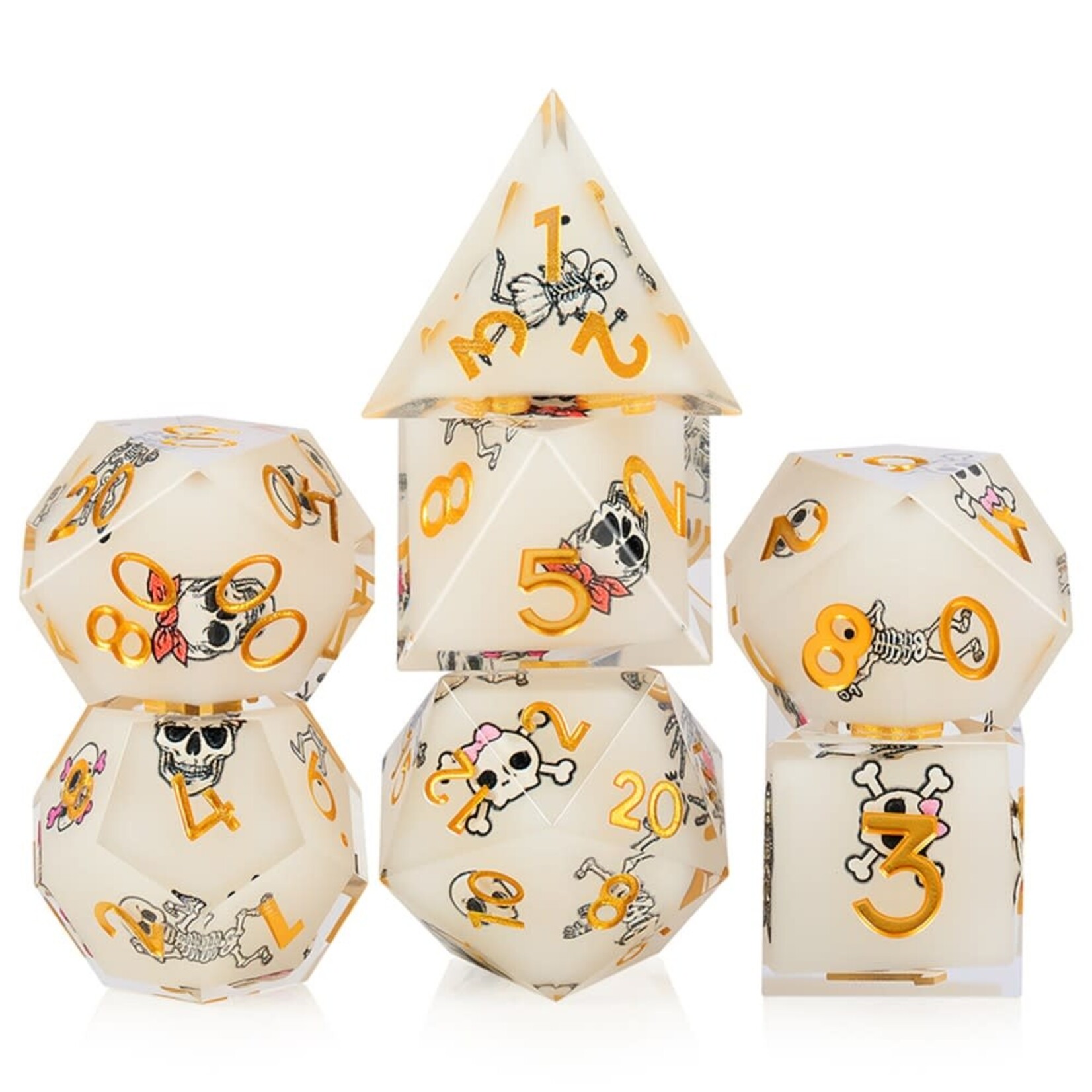 Dice Habit Sharp Edge Bones White Polyhedral 7 die set