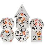 Dice Habit Sakura Fragrant Orange and White Metal and Enamel Polyhedral 7 die set