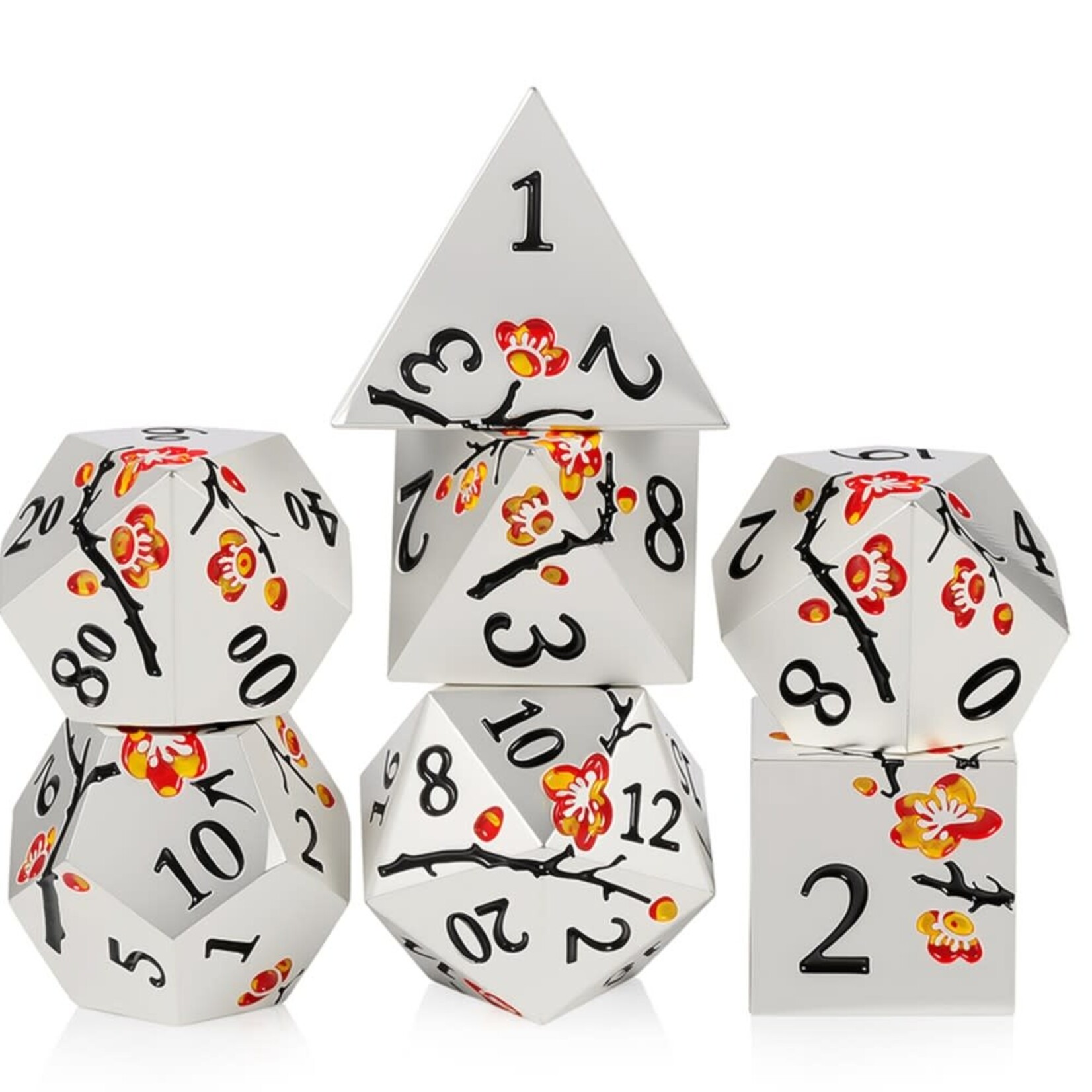 Dice Habit Sakura Fragrant Orange and White Metal and Enamel Polyhedral 7 die set