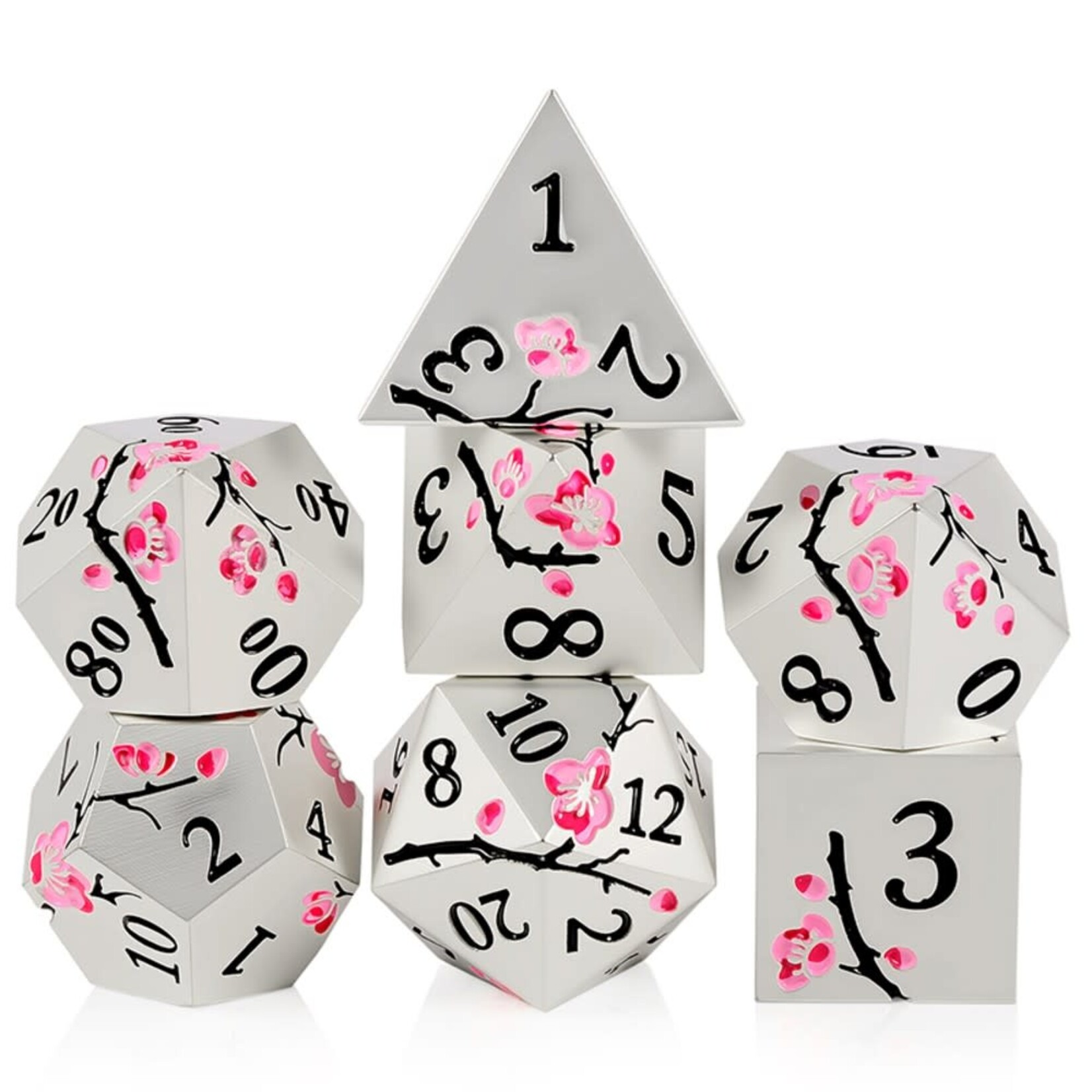 Dice Habit Sakura Awaken Pink and White Metal and Enamel Polyhedral 7 die set
