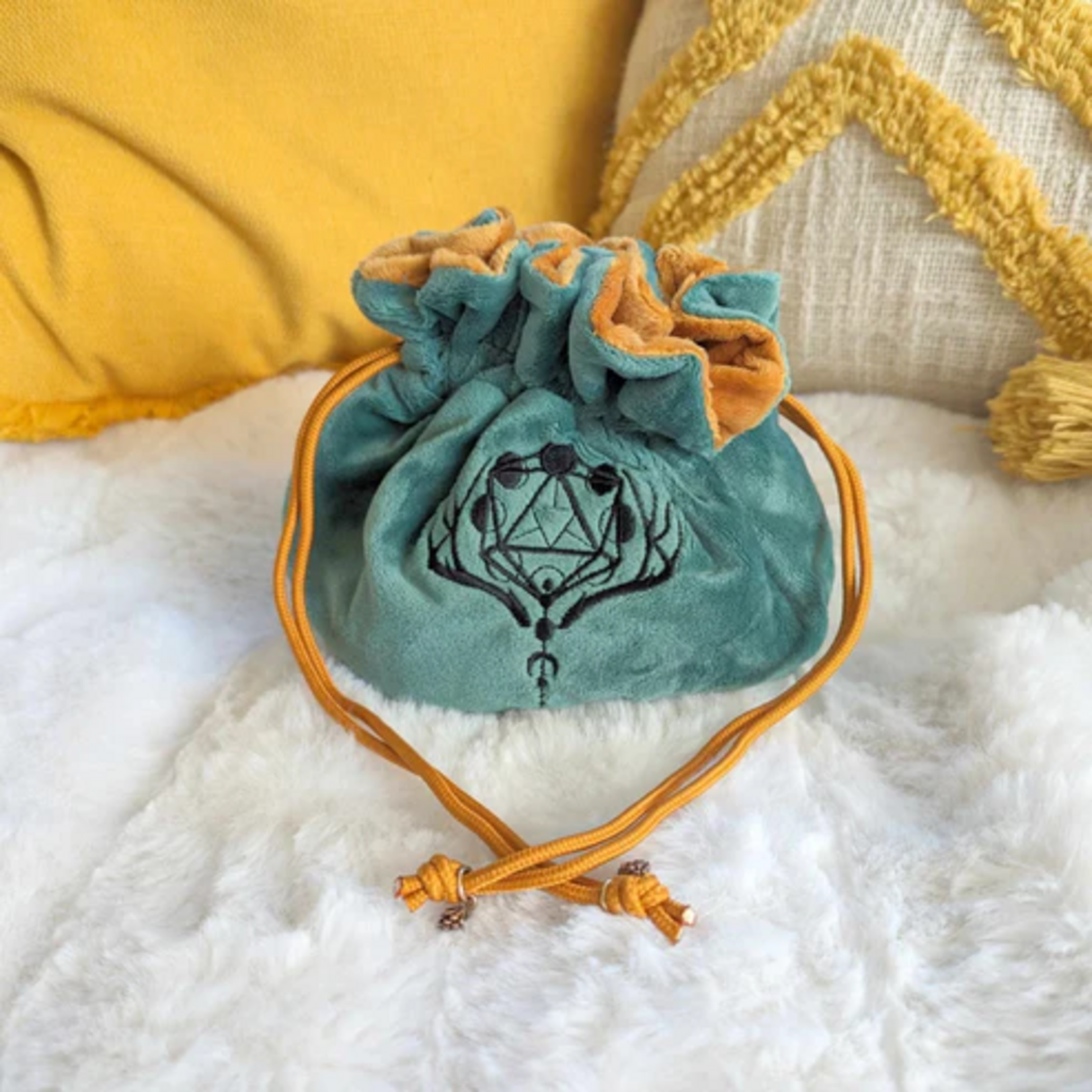 Fennek and Finch Druid Green Brown w/ Moon Phases Multipocket Large Dice Bag