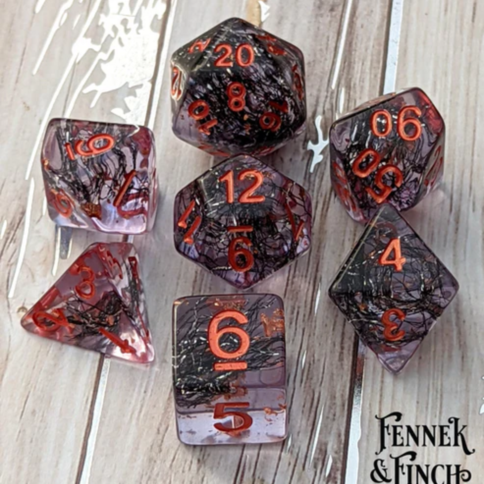 Fennek and Finch Hollow One Purple Thread and Copper Foil Polyhedral 7 die set