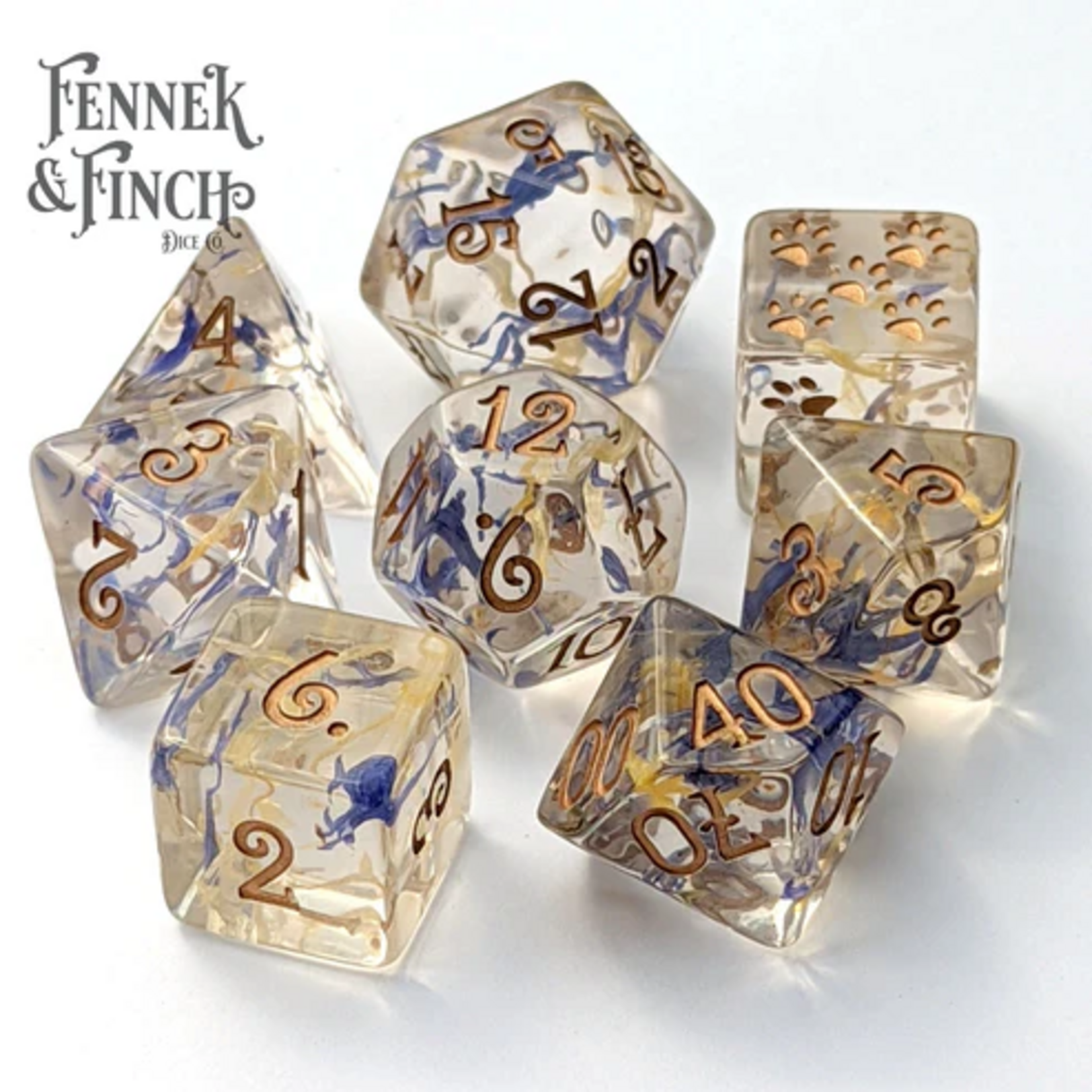 Fennek and Finch Cornflower and Calendula Polyhedral 8 die set