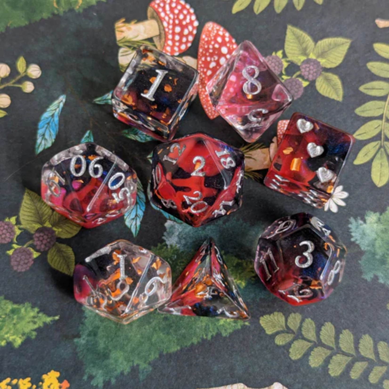 Fennek and Finch Heart Piercer Red Shimmer Polyhedral 8 die set
