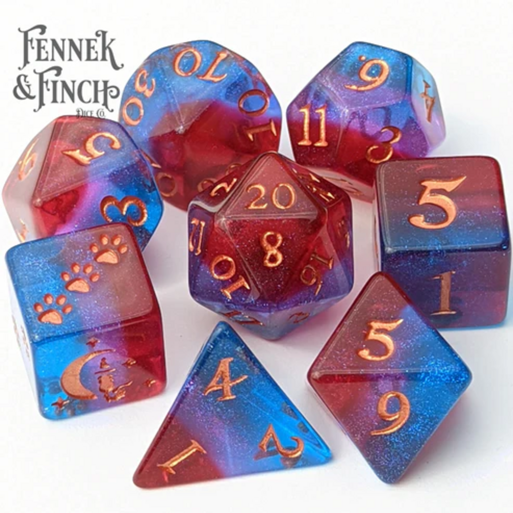 Fennek and Finch Tiefling Boudoir Rainbow Layered Polyhedral 8 die set