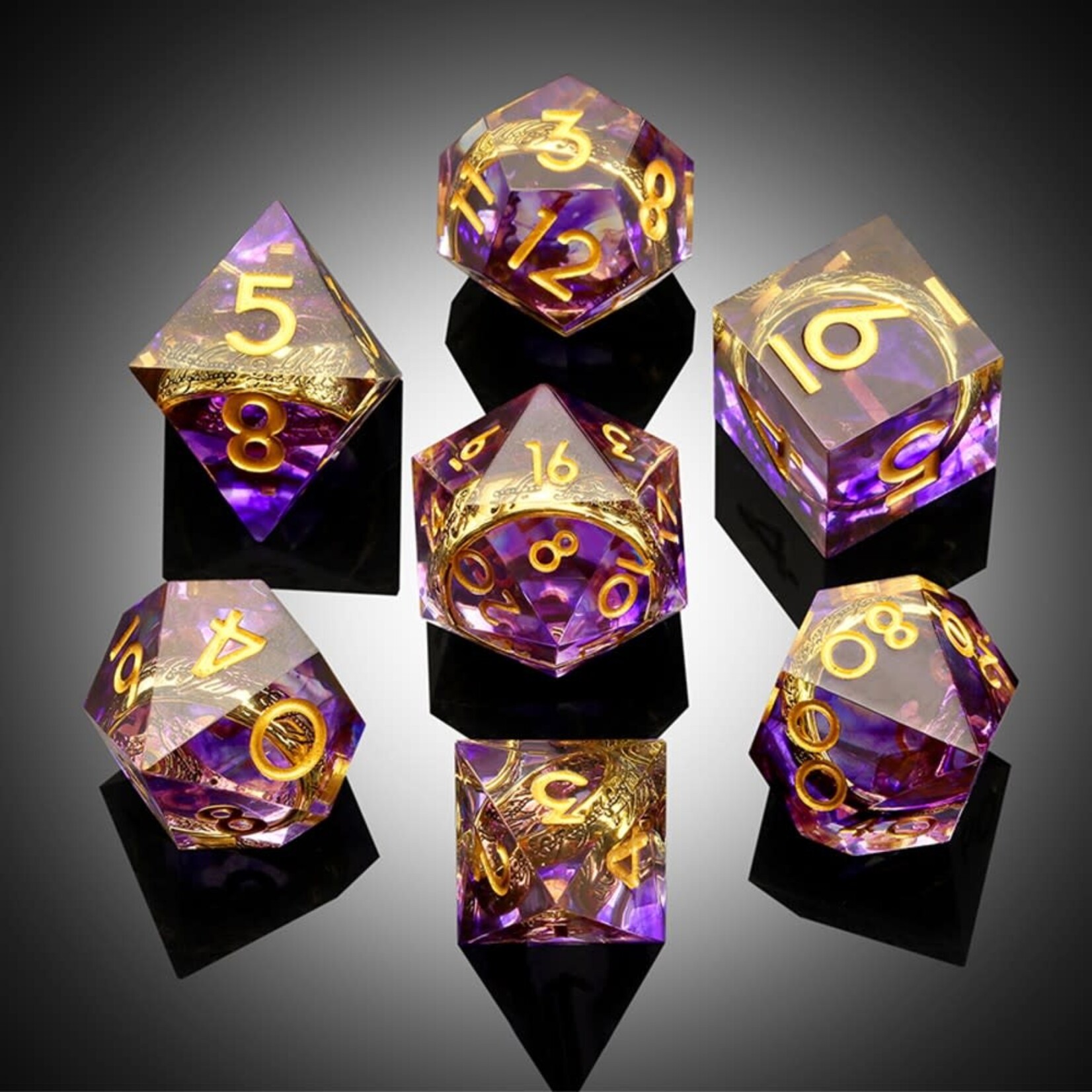 Dice Habit Sharp Edge Rings Purple Polyhedral 7 die set