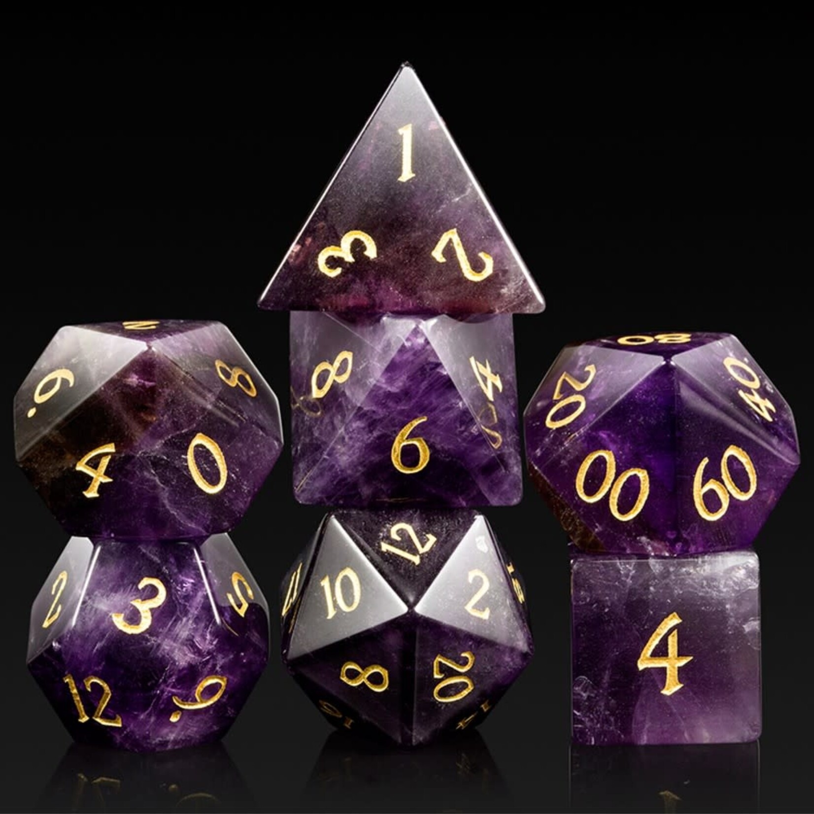 Dice Habit Gemstone Amethyst Natural Polyhedral 7 die set