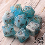 Fennek and Finch Cresting Wave Clear Blue Glitter Foil White Marbled Cat Wizard Polyhedral 8 die set