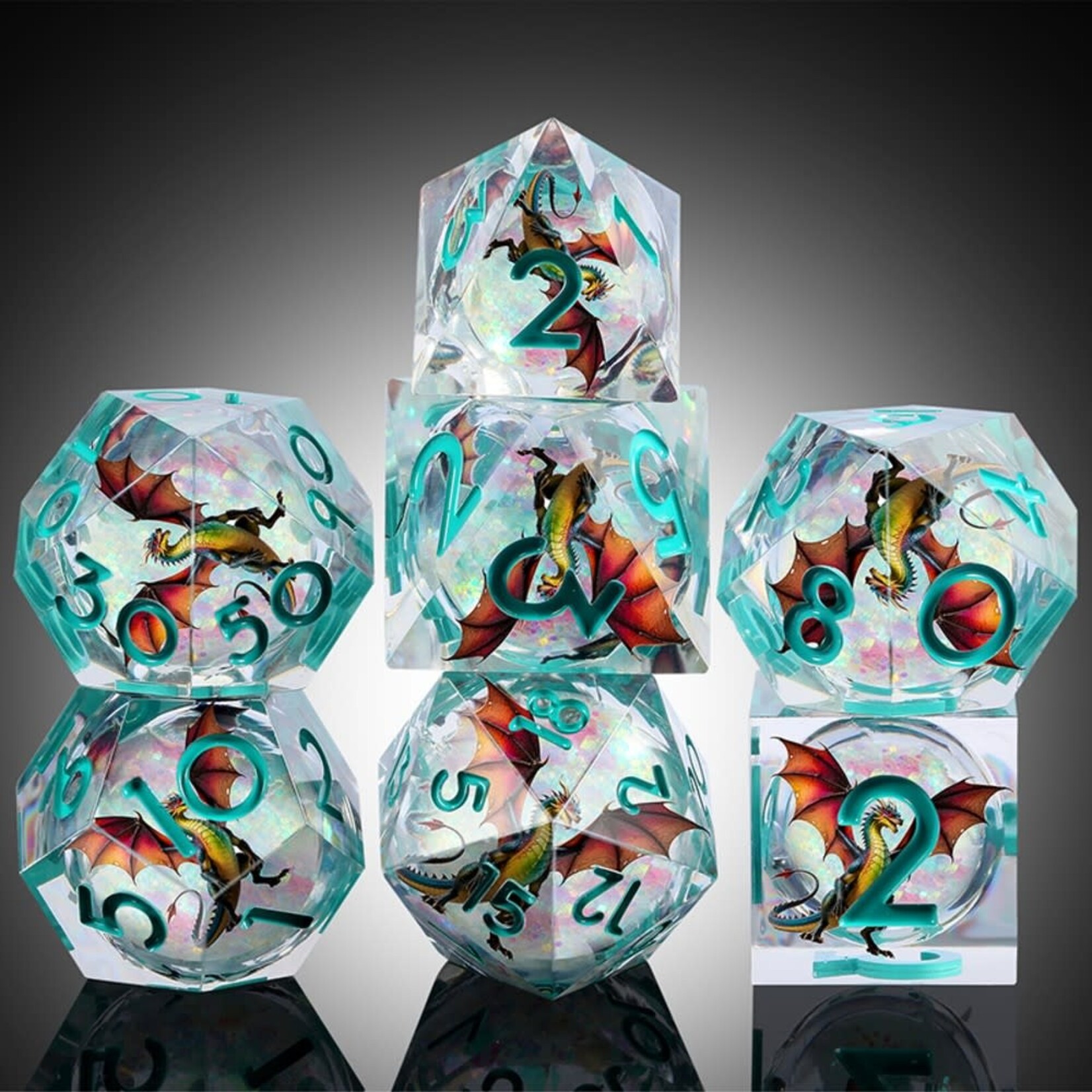 Dice Habit Liquid Core Dragon Drakon Polyhedral 7 Die Set