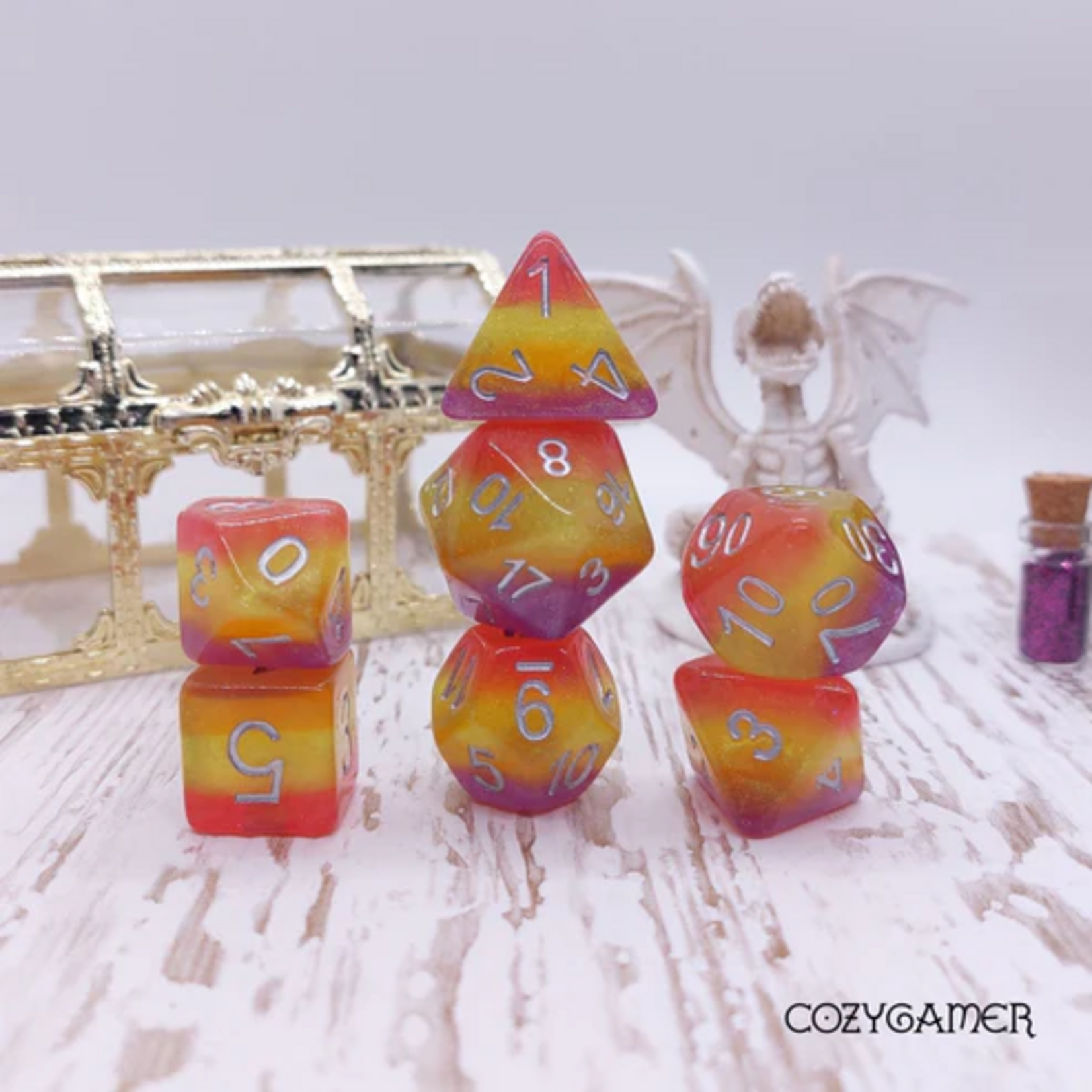 Fennek and Finch Summer Sunset Glitter Polyhedral 8 die set
