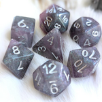 Fennek and Finch Shadow Veil Shimmering Grey Purple Black w/ Silver Polyhedral 7 die set
