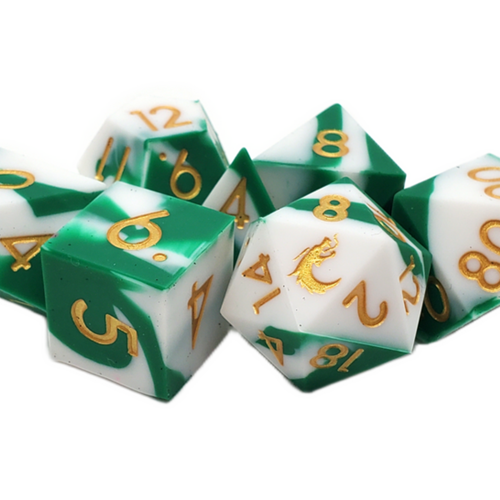 Old School Dice Old School Silicone Green and White w/ Gold RPG Dice 7 die set