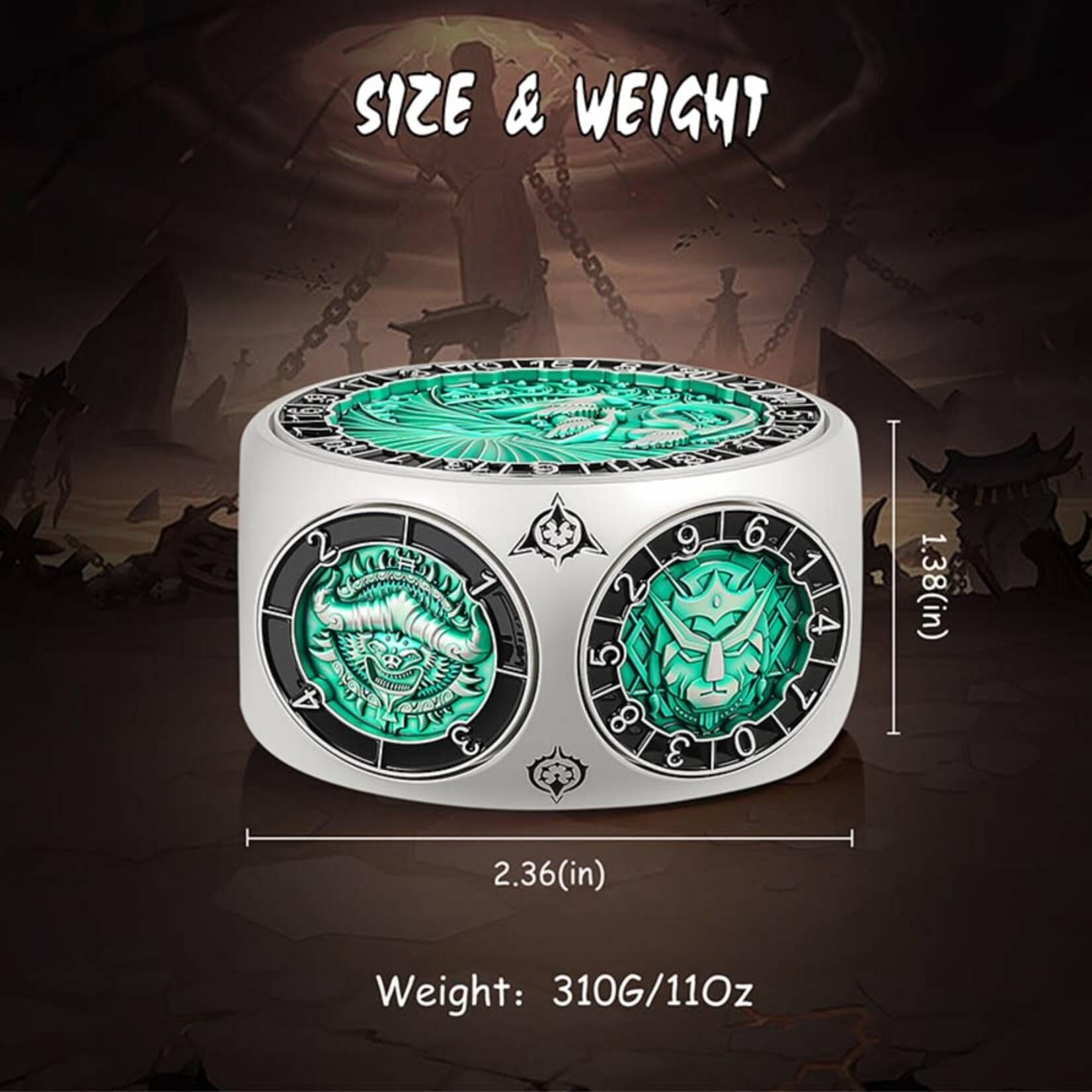 Dice Habit Octagon Spinner Dice Green and Silver