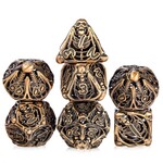 Dice Habit Hollow Skeleton Brass Polyhedral 7 die set