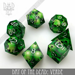 DND Dice DND Dice Handmade Day of the Dead Verde Polyhedral 7 die set