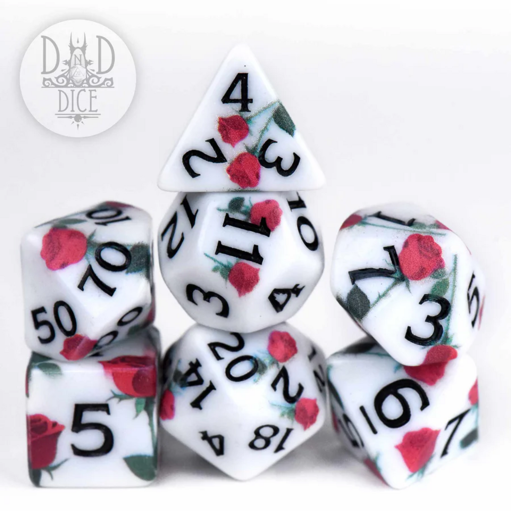 DND Dice DND Dice Rose Doodles Polyhedral 7 die set