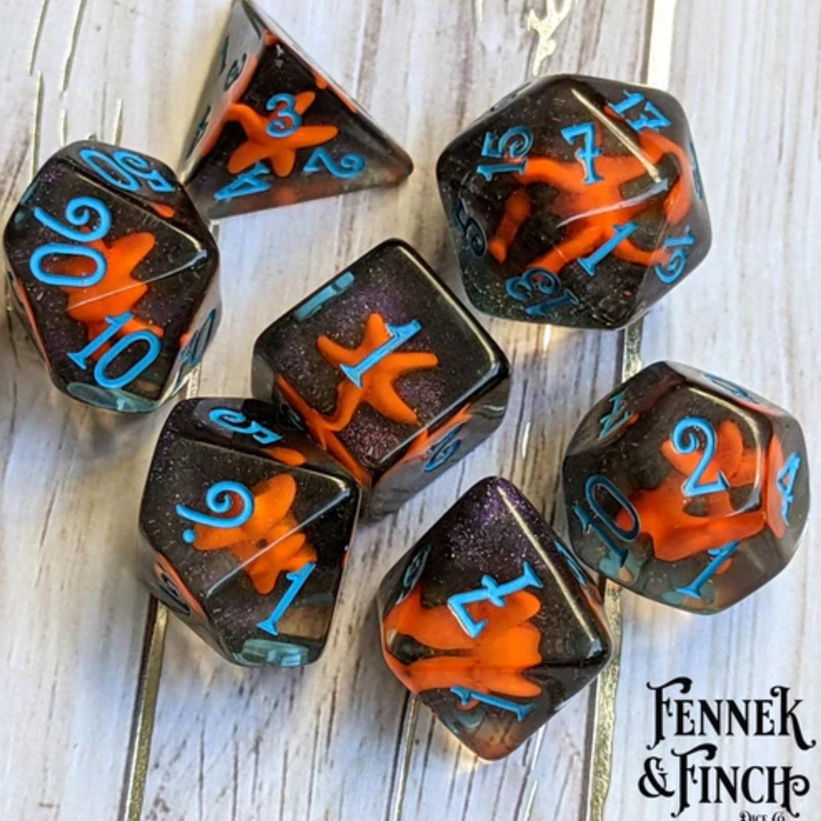 Fennek and Finch Starfish Ocean Polyhedral 7 die set