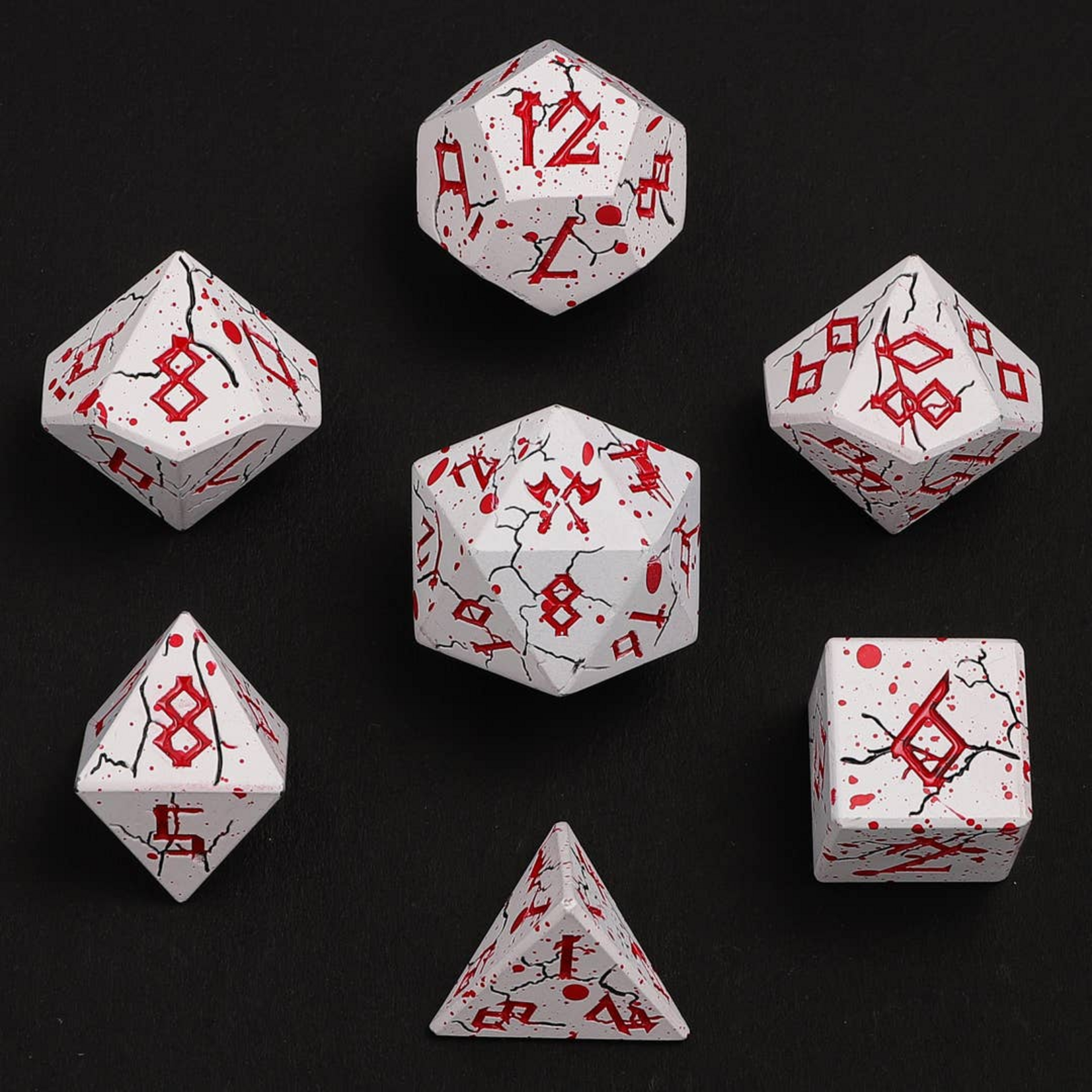 HYMGHO Hymgho Solid Metal Barbarian Matte White w/ Red Polyhedral 7 die set