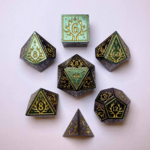 HYMGHO Hymgho Metal Druid Rpg Dice Set Glitter Green w/ Gold Polyhedral 7 die set