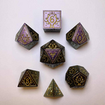 HYMGHO Hymgho Metal Druid Rpg Dice Set Glitter Purple w/ Gold Polyhedral 7 die set