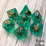 Fennek and Finch Goldfish Pond Teal Resin Gold Fish and Plants w/ White Polyhedral 8 die set