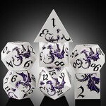 Dice Habit Dragon Purple and Silver Metal and Enamel Polyhedral 7 die set