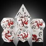 Dice Habit Dragon Red and Silver Metal and Enamel Polyhedral 7 die set