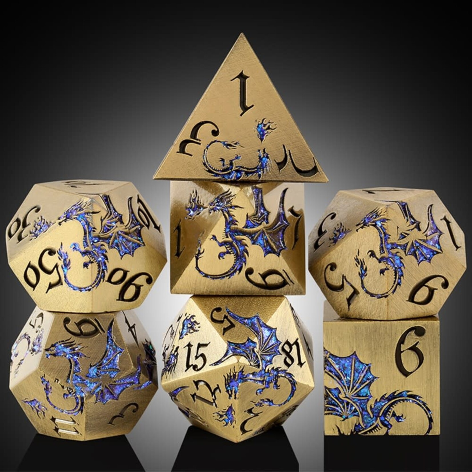 Dice Habit Dragon Runic Metal and Enamel Polyhedral 7 die set