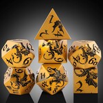 Dice Habit Dragon Brass Metal and Enamel Polyhedral 7 die set