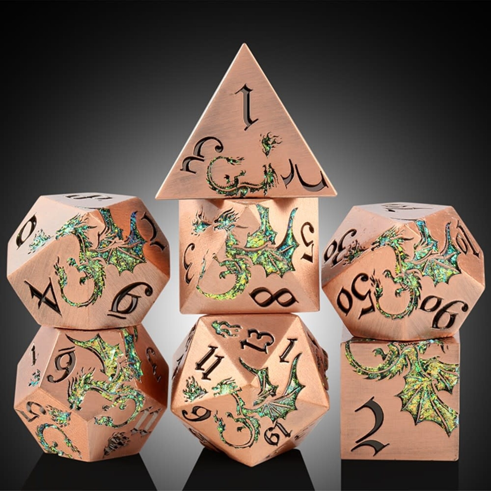 Dice Habit Dragon Druid Metal and Enamel Polyhedral 7 die set