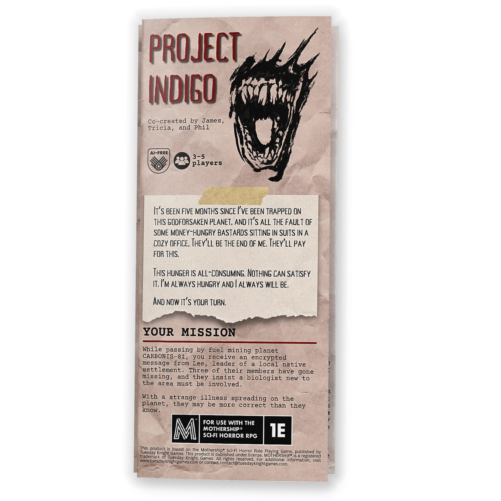 Tuesday Knight Games Mothership Project Indigo