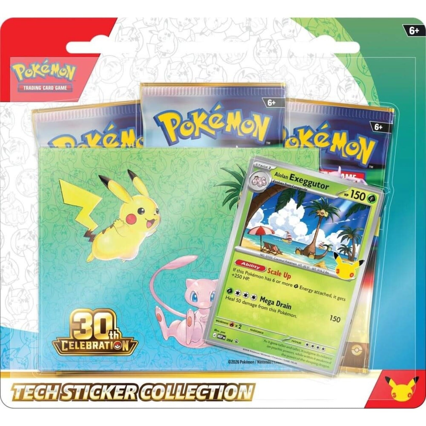Pokemon Company International Pokemon 30th Celebration Tech Sticker Collection Alolan Exeggutor PACK