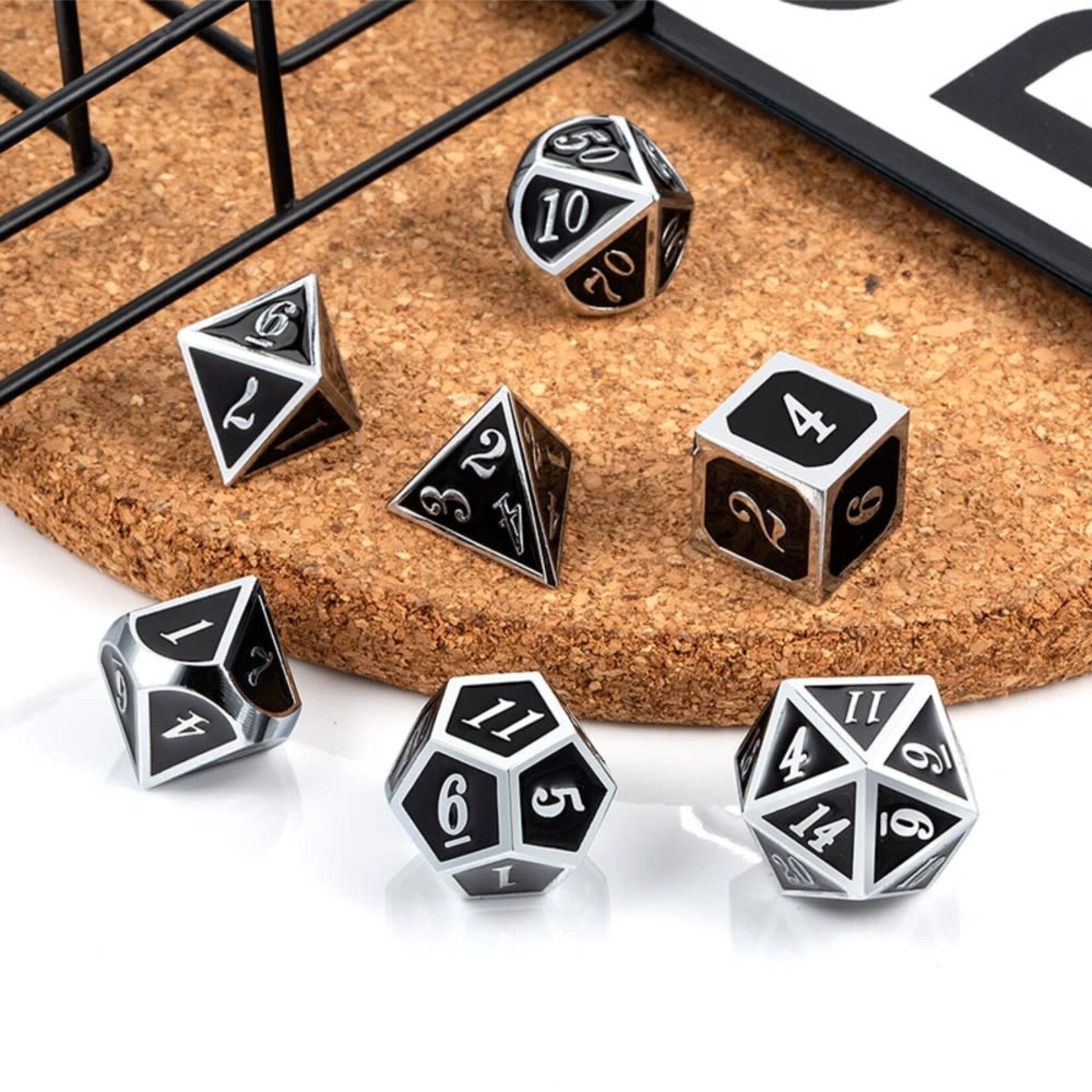 Dice Habit Shift Black Red w/ Silver Metal Polyhedral 7 die set
