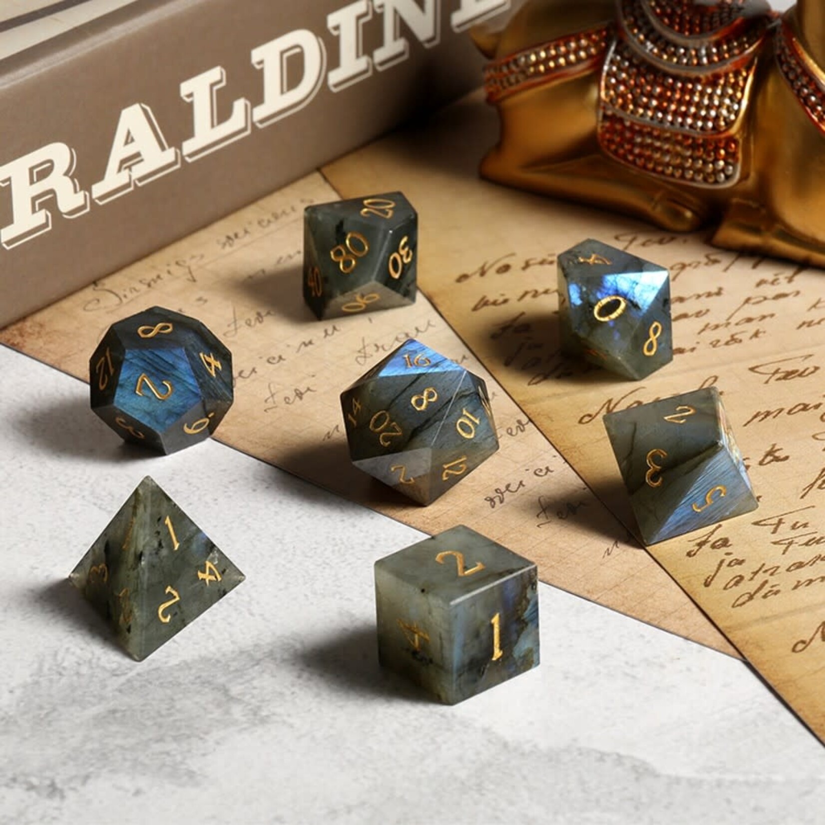 Dice Habit Gemstone Labradorite Natural Polyhedral 7 die set
