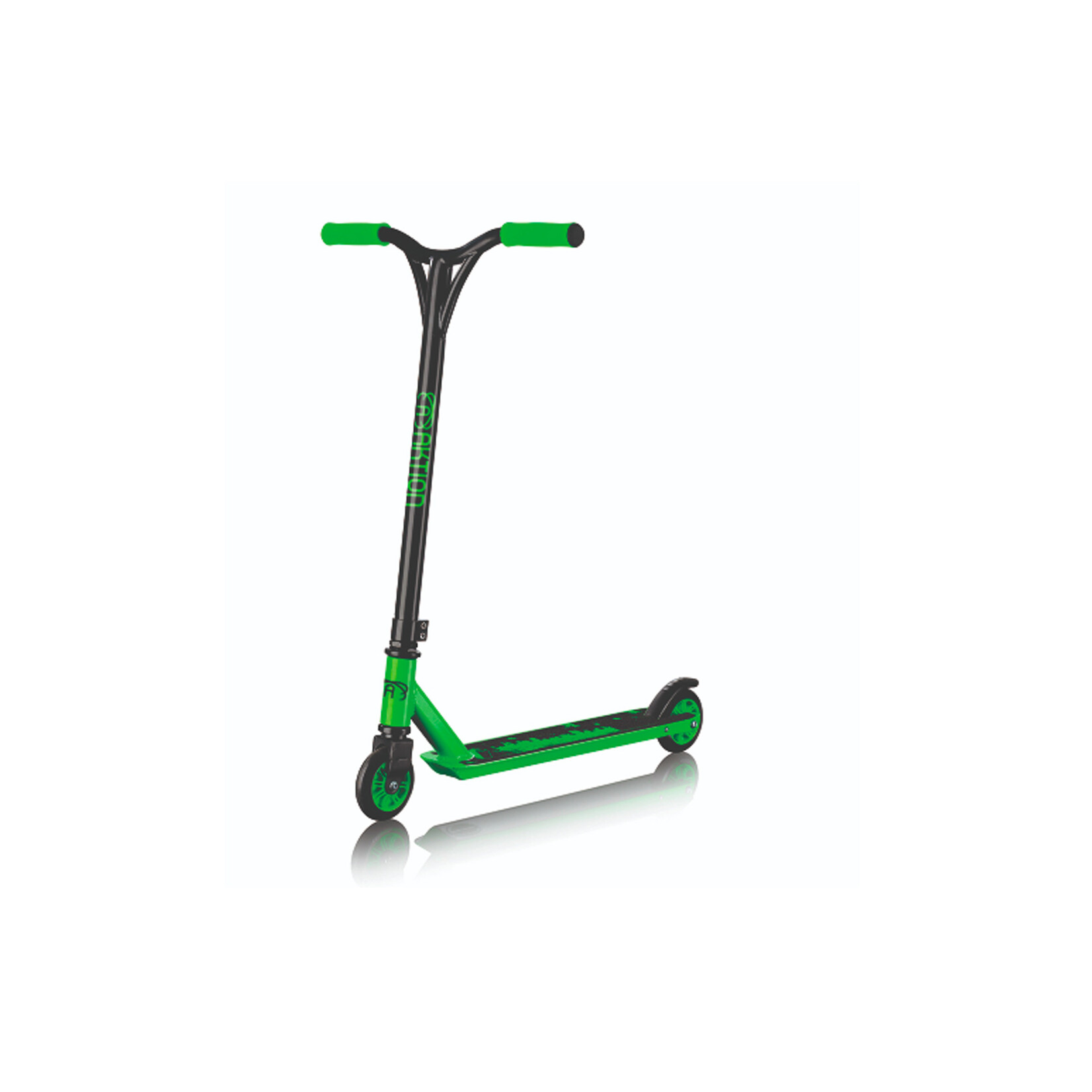 AKTION SCOOTER BLACK AND GREEN 100MM WHEELS
