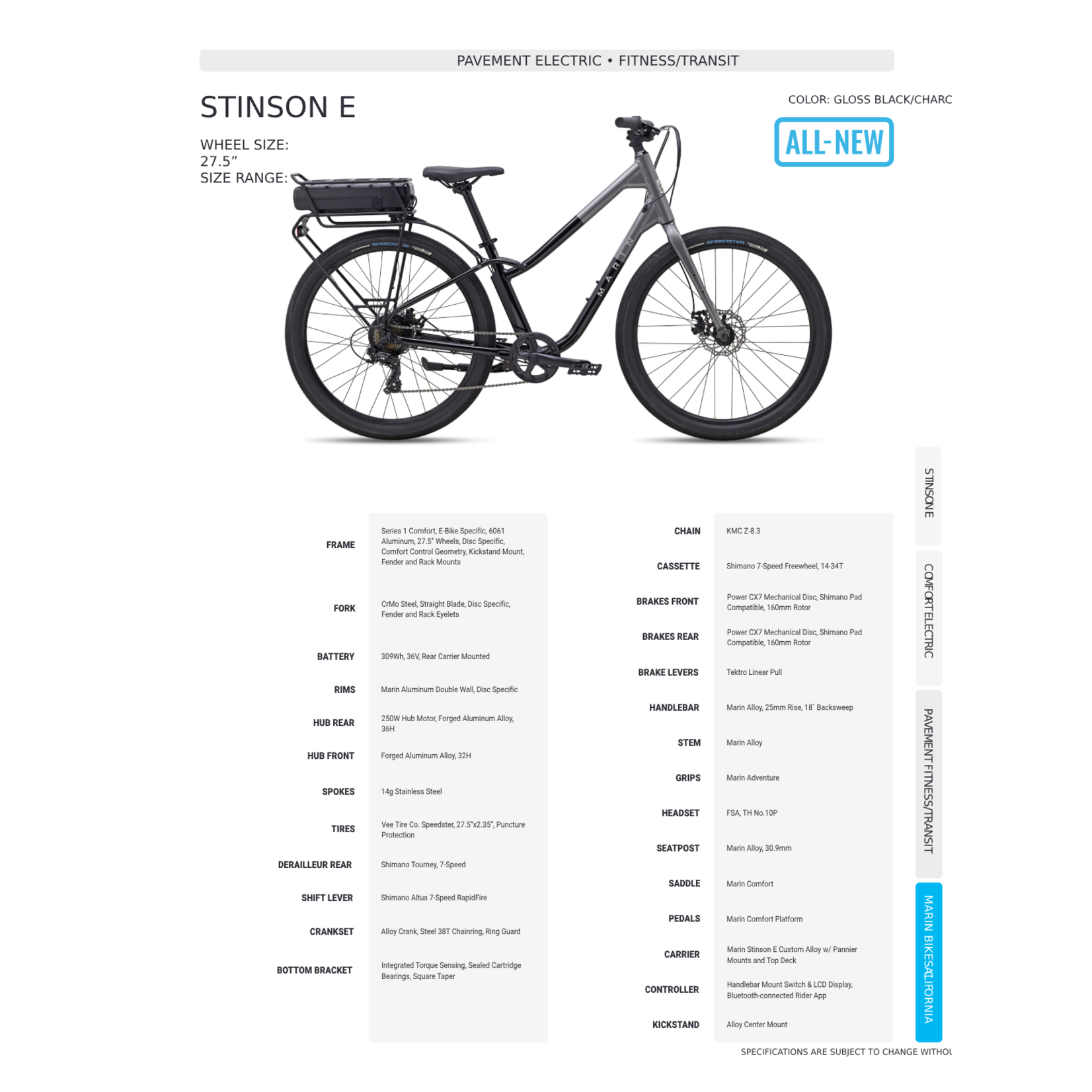 Marin MARIN VÉLO STINSON E 27.5 V BLACK CHAR, L