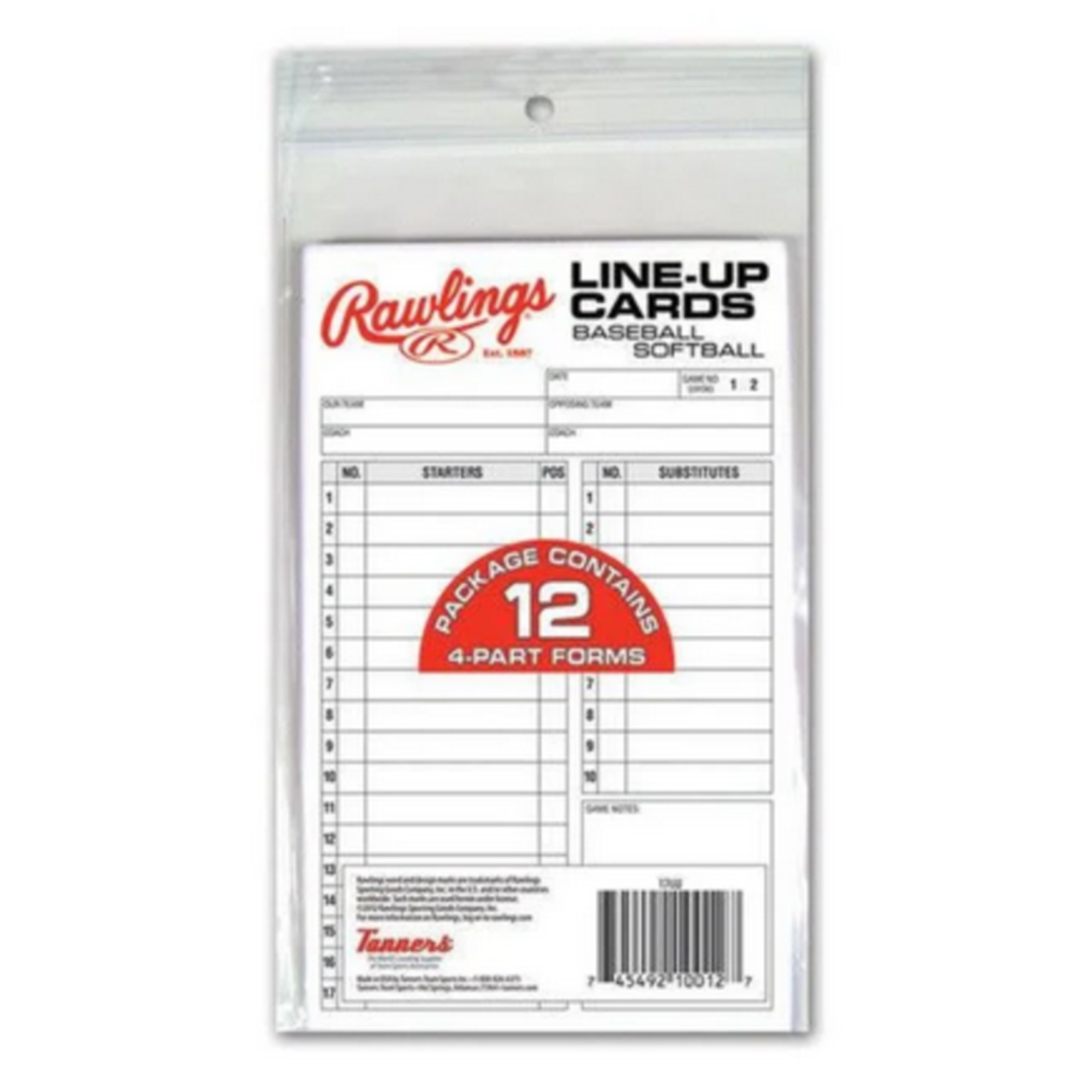 Rawlings 17LU Rawlings Line-Up Cards (12 cards)